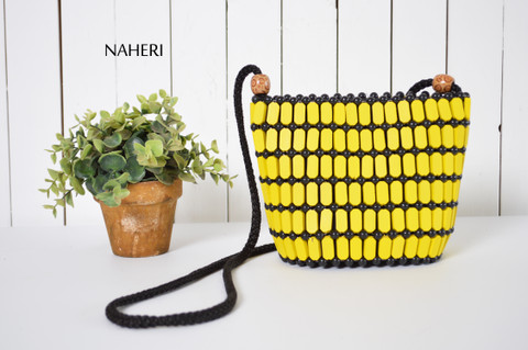 African beaded sling bag yellow cross body bag African fashion jewelry Naheri