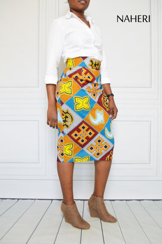 African print pencil skirt - NINA ankara skirt African symbols fabric Naheri