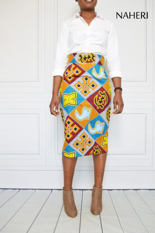 African print pencil skirt - NINA ankara skirt African symbols fabric Naheri
