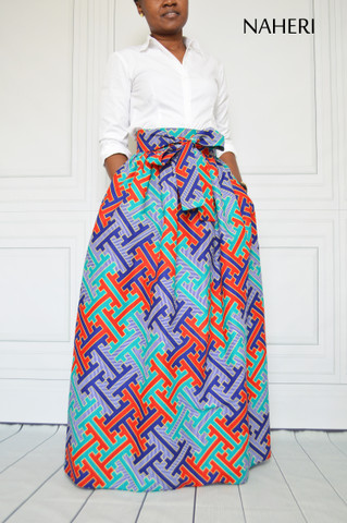 African print skirt - MIMI ankara maxi skirt blue fabric Naheri