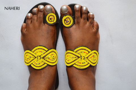 Maasai beaded African sandals handmade leather slip-ons - NANI by Naheri