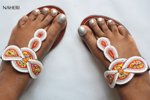 Maasai beaded African sandals handmade leather slip-ons - KIPEPEO by Naheri