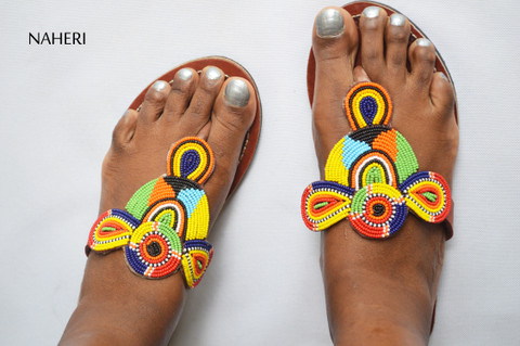 Maasai beaded African sandals handmade leather slip-ons - PEPEA by Naheri