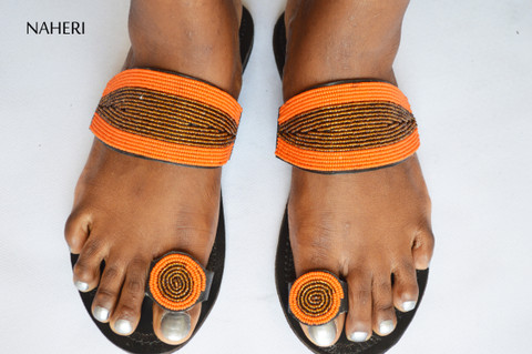 Maasai beaded African sandals handmade leather slip-ons - SEMA