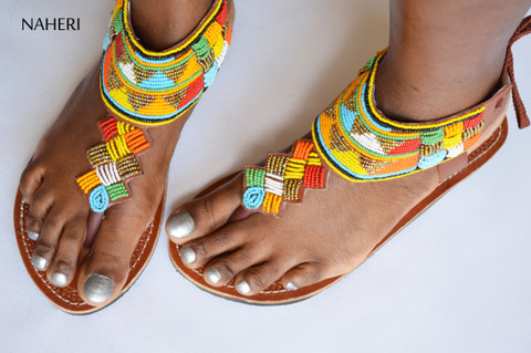 African summer sandals handmade beaded sandals  - TIMIA by Naheri