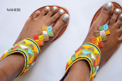 African summer sandals handmade beaded sandals  - TIMIA by Naheri