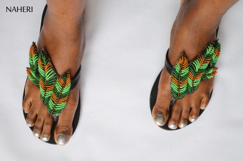 Maasai beaded African sandals handmade leather slip-ons - JANI by Naheri