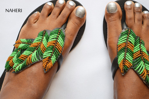 Maasai beaded African sandals handmade leather slip-ons - JANI by Naheri