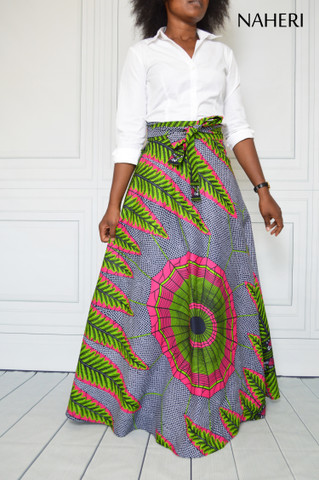 African print skirt - SAWIA maxi wrap skirt leaves Naheri