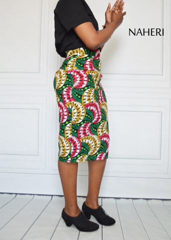 African pencil skirt - NINA midi ankara green print skirt Naheri