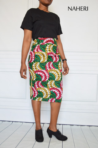 African pencil skirt - NINA midi ankara green print skirt Naheri