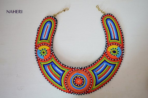 African beaded collar/bib necklace multicolor | NAHERI