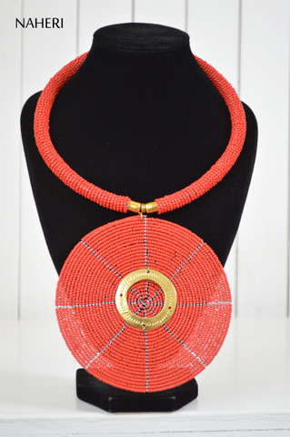 African beaded red pendant necklace trendy jewelry naheri