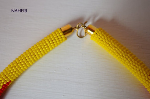 Yellow African beaded Zulu necklace