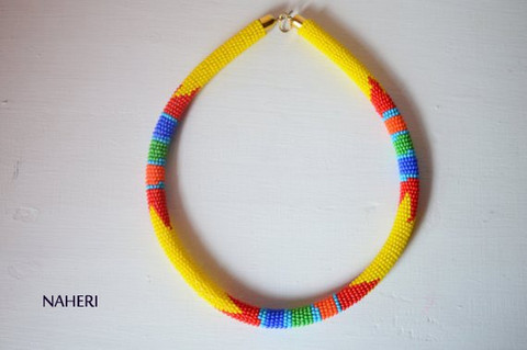 Yellow African beaded Zulu necklace