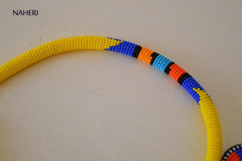 Yellow African tribal beaded necklace