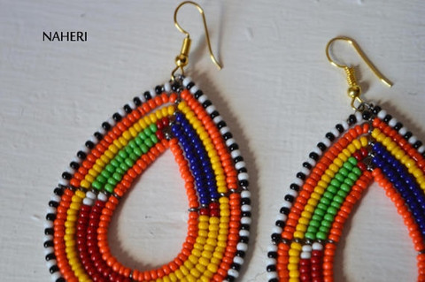 African earrings maasai beaded multicolored