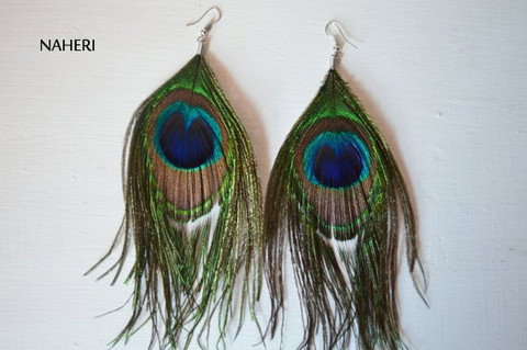 Peacock feather earrings, up-cycled | Felt