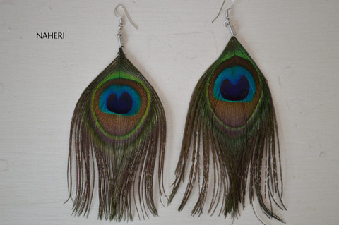 African inspired peacock feather earrings 