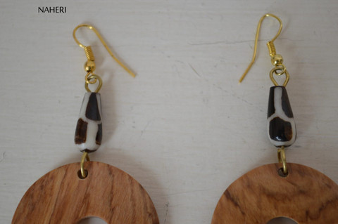 African inspired bone earrings wood