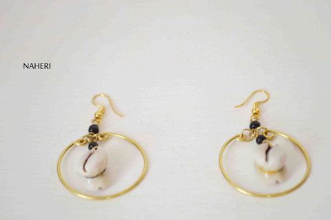 cowrie shell earrings with brass