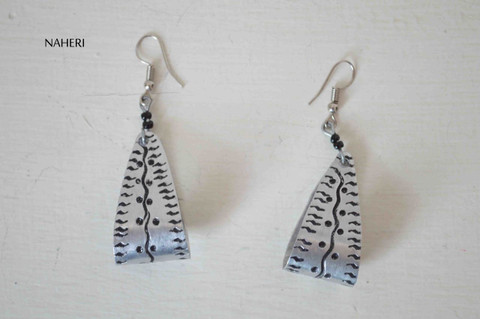 African inspired metal earrings engraved jewelry