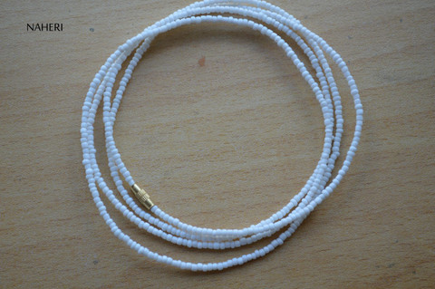 African beaded matt white beaded waist beads