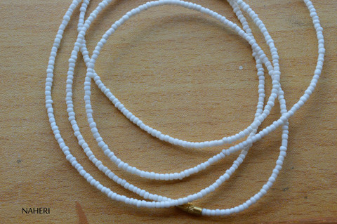 African beaded matt white beaded waist beads