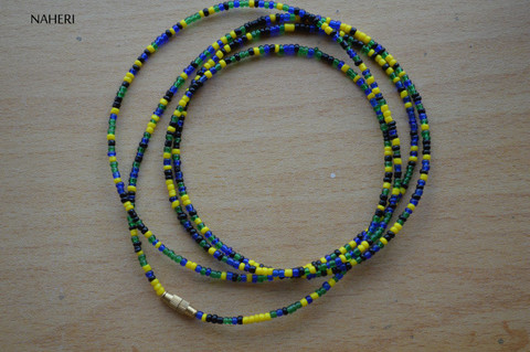  African beaded waist beads black yellow blue green