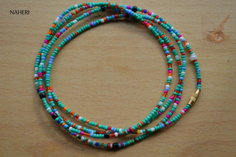 African beaded waist beads turquoise green with mix