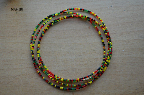 African beaded waist beads red green yellow black