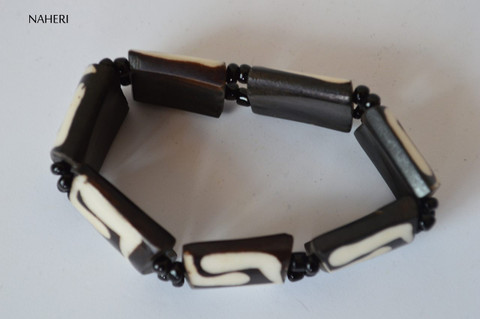 African inspired bone bracelet with elastic