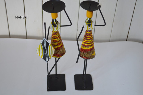 Beads and metal African candle holders