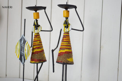 Beads and metal African candle holders