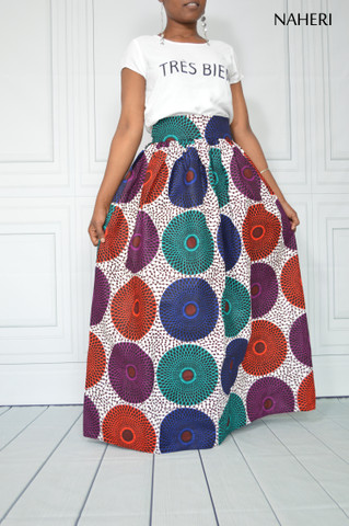 African print skirt - HERI mix record maxi skirt with sash/tie belt