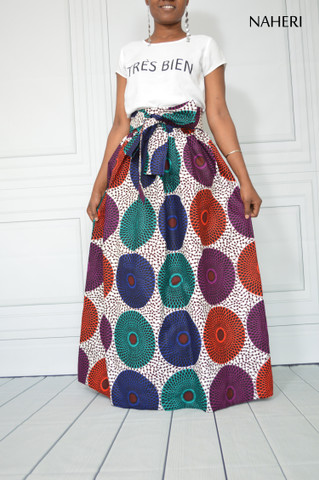 African print skirt - HERI mix record maxi skirt with sash/tie belt