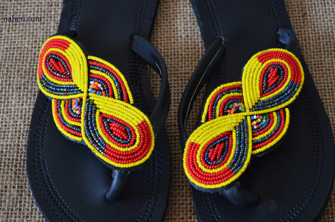 Maasai beaded handmade leather sandals - AMI