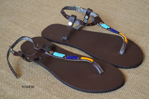 Maasai beaded handmade leather sandals - NAWI