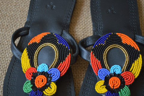 African beaded handmade leather sandals - NIWA