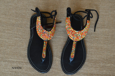 African beaded handmade leather sandals - FANI