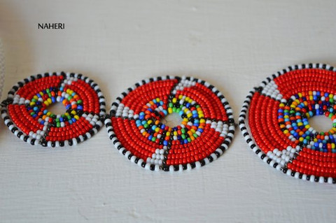 Red and white African tribal beaded necklace