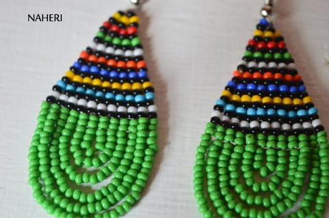 African earrings beaded green