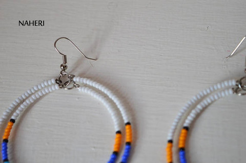 African inspired handmade tribal hoop earrings white