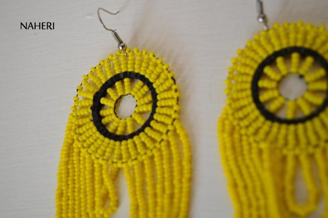 African zulu beaded earrings yellow handmade tribal jewelry