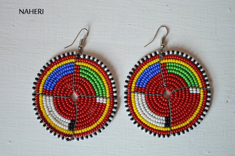 African earrings maasai beaded round multicolored jewelry