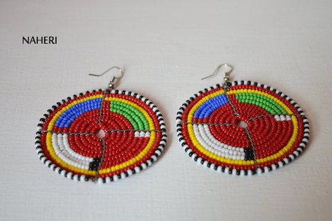 African earrings maasai beaded round multicolored jewelry