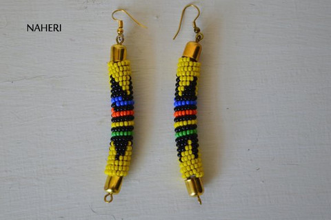 African earrings handmade zulu yellow 