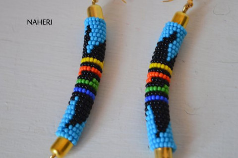 African earrings Zulu beaded sky blue fashion jewelry