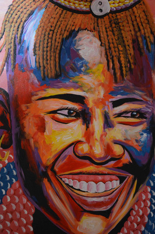 African painting smiling maasai moran man 24" W x 36" H