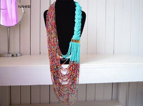 African inspired beaded necklace turquoise